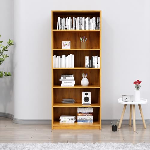 Image of Bniture 6 Tier Engineered Wood Open Book Shelf Wooden Bookshelf for Home, Kids Room & Study Room | Multipurpose Free Stand Corner Book Organizer for Library Room, Office | Giant Wood
