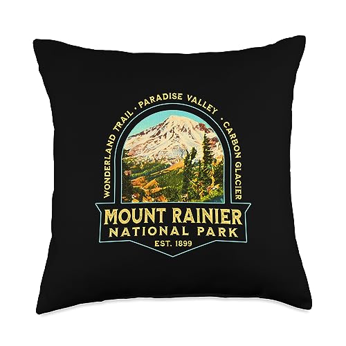 Vintage Mount Rainier National Park Washington Souvenir Throw Pillow