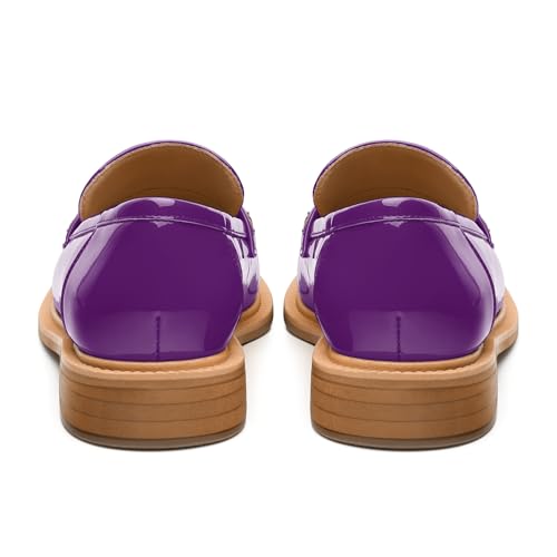 Image of JUSTDANNI Loafers for Women Slip On Shoes with Round Toe 1.2-Inch Low Chunky Block Heel Patent Comfortable Casual Dress Pump Shoes for Wedding Party Work Shopping Dating