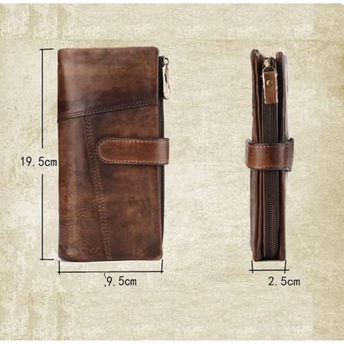 Vintage Genuine Leather Long Wallet Men Women Credit Card Holder Purse Zipper Business Moible Phone Wallet Best Choice (brown)3