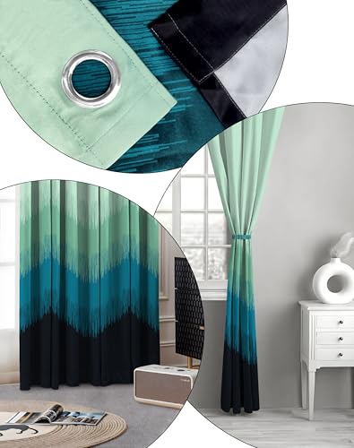 Image of Casableu Kivo Digital Print 85% Blackout Curtains for Long Door /Window, Thermal Insulated, Tie Back, Wider Width 50 in, Eyelet Curtains for Living Room /Bedroom (Teal 9 ft Set of 2)