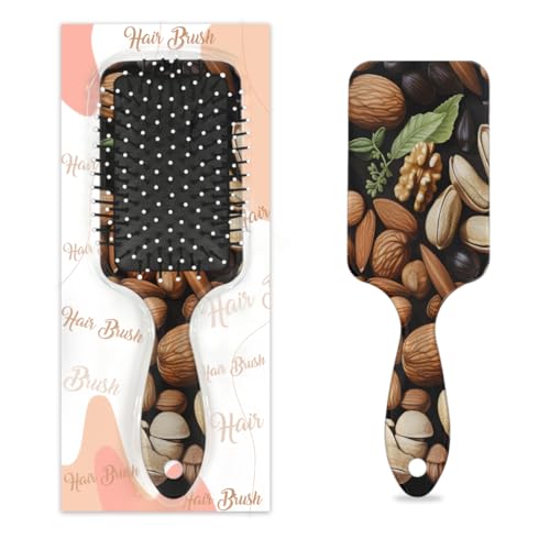 Myfsucce Cepillo de pelo para mujer, cepillo desenredante de masaje con nueces, patrón de hojas de almendra, cepillo antiestático alisador para cabello húmedo y seco
