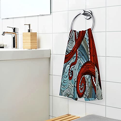 Blueangle Wavy Red Octopus Print Pure Cotton Hand Towels For Bath Decorative Guest Towels Fingertip Towels For Bathroom Spa Gym, 2-Piece, 16 X 28 Inches（369） #TOP4