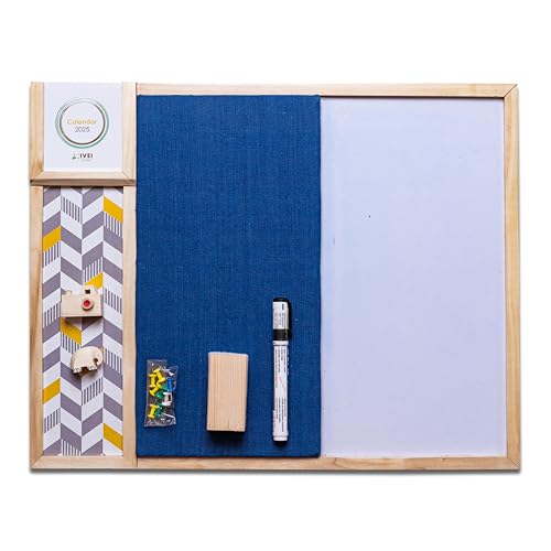 IVEI Combination Board - Pin and White Board Combo - Dry Erase - Bulletin - Memo Board - Calendar | All Purpose to-do Boards for Office, School, Home | 15in X 19in |(with Metal Board Big (Blue))