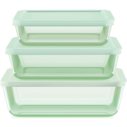 Pyrex Colors Tinted (6-PC Large) Medium/Large Rectangle Food Storage Container Set, Snug Fit Non-Toxic Plastic BPA-Free Lids, Freezer Dishwasher Microwave Safe, 3 Cup, 6 Cup & 11 Cup