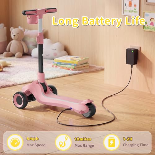 Image of SIMATE Electric Scooter for Kids Ages 3+, 3 Wheel Balance Scooter, 3 Adjustable Heights, Foldable & LED Display & Thumb Throttle, Long Battery Life, Full Body Lights Up, Gift for Kids Boys Girls