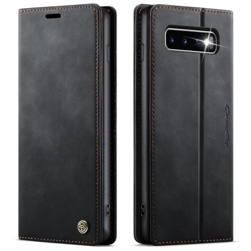 owlhold Handyhülle Samsung Galaxy S10 Plus hülle Premium PU flip case RFID Lederhülle Faltbare Handytasche Schutzhülle Kartenfach Standfunktion hülle Samsung Galaxy S10 Plus - Schwarz