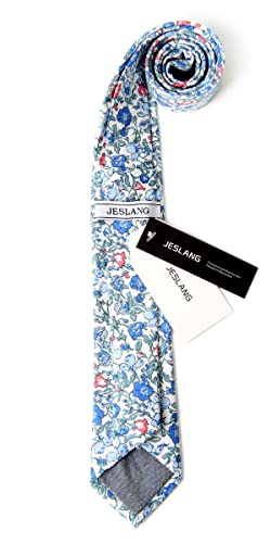 Image of JESLANG Men's Cotton Printed Floral Tie 2.56 inch Skinny Narrow Necktie Various Designs