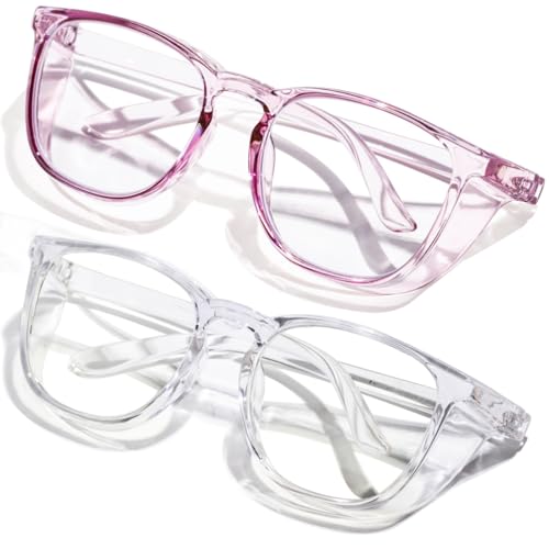 BOBLUEON 2 Pack Safety Glasses Anti Fog Clear Blue Light Blocking Eye Protection Nurse Goggles for Women Men