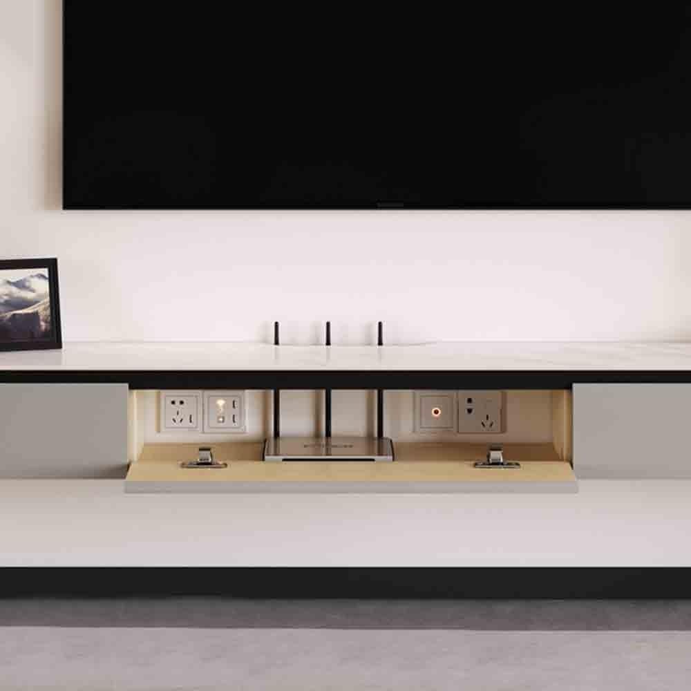 Consola de televisión Soporte flotante for TV, moderno mueble for montado en la pared, consola multimedia con puertas abatibles y 2 cajones, centro de entretenimiento roble(Dark Gray,150x24x20cm)