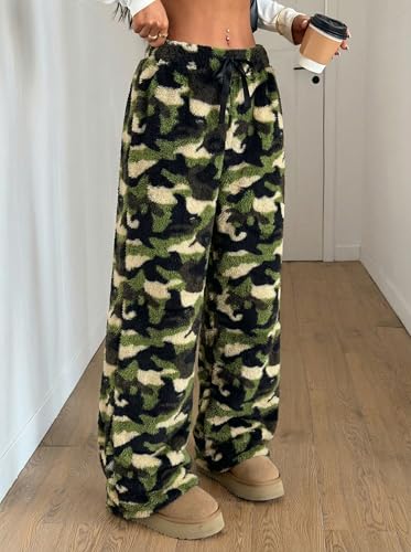 Image of ZAFUL Women's Fuzzy Plush Pajama Pants Wide Leg Pj Bottoms Lounge Pants | Soft Fluffy Sleep Pants Drawstring Elastic Waist Teddy Pjs for Women No Pockets