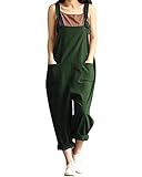 Jacansi Women's Casual Dungarees Overalls Straps Loose Sleeveless Jumpsuits with Pockets Green L