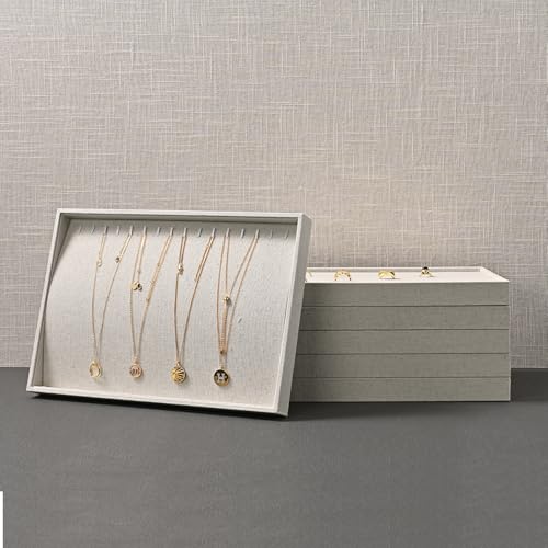 Linen Jewelry Trays 16 Slots Necklace Bracelet Display Tray Jewelry Drawer Organizer Necklace Bracelets Watch Storage Holder (Beige)