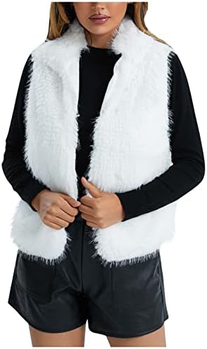HUANKD Women's Sherpa Jacket, Girls Fur Vest Fuzzy Shorts Women S Coats and Jackets Women's Autumn Winter Plush Sleeveless Warm Cardigan Coat Pockets Outerwear Suede Cardigan Cute Zip (L, White)