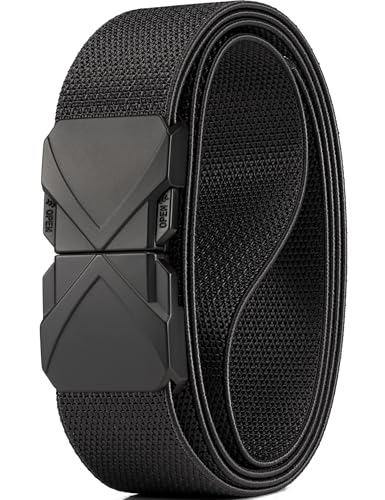 GEIT Stretch Nylon Belt with Quick Release Metal Buckle 1 3/8 Golf Hiking Tactical Invisible Elastic Web Belt