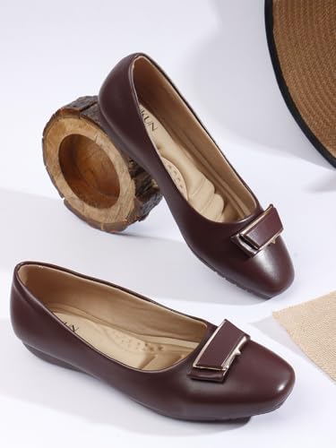 Image of Sukun FBY 091 Women's Bellies Flats Lightweight, Comfortable Slip-On Square Toe Shoes for Office, Casual | Stylish, Durable & Comfy