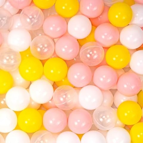 MoonxHome Ball Pit Balls for Toddlers, Plastic Toy Balls for Ball Pit, BPA Free Crush Proof, Kid's Pool Water Toys, Macaron Ocean Balls for Play Tent 2.15" Yellow&Pink 50pcs Cover
