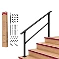 CHR 4 Steps Outdoor Handrails for Outdoor Steps, Black Wrought Iron Hand Rail Stair Railing Kit (3-4 Steps Handrail)
