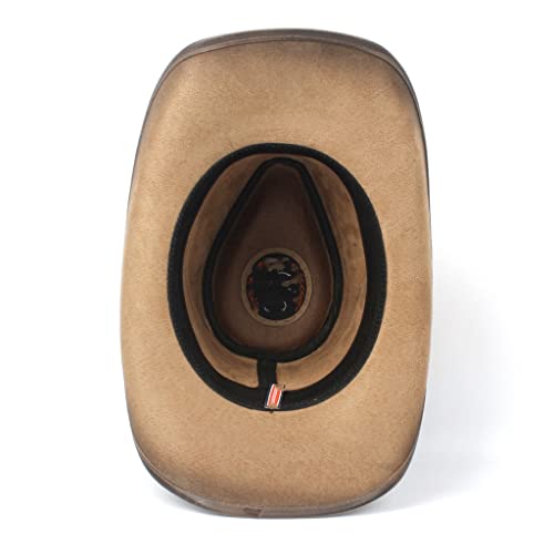 Wyfdp Leather Men Western Cowboy Hat For Gentleman Dad Fedora Sombrero Hombre Caps Size 58-59Cm (Color : A, Size : One Size) #TOP4
