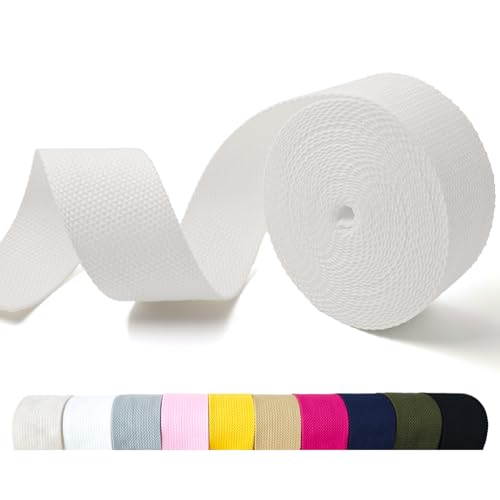 ZEHLDUX Cotton Webbing 1.5 Inch - 5 Yards Durable Canvas Straps for Sewing & DIY Crafts | Soft Poly Cotton Webbing for Tote Handles Pet Collars Cloth Belts & Home Decor (White)