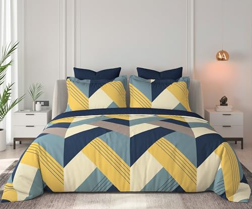 Image of DECOMIZER Super Soft Glace Cotton King Size AC Comforter II Blanket II Duvet for Double Bed with 1 Flat Bedsheet and 2 Pillow Cover - 4 Piece Comforter Set - Blue Arrow