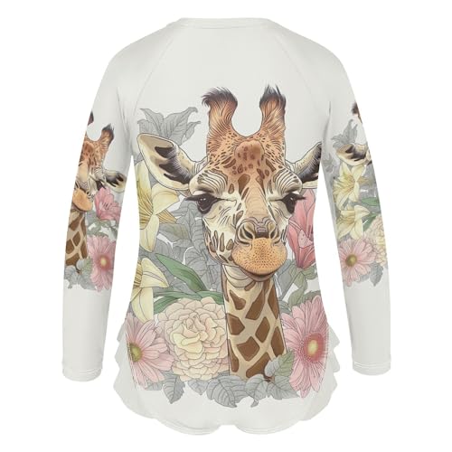 Giraffe Flowers Girls Long Sleeve Swimsuit UPF 50+ Rashguard Swimwear One Piece Bathing Suit for 3-12 212191612