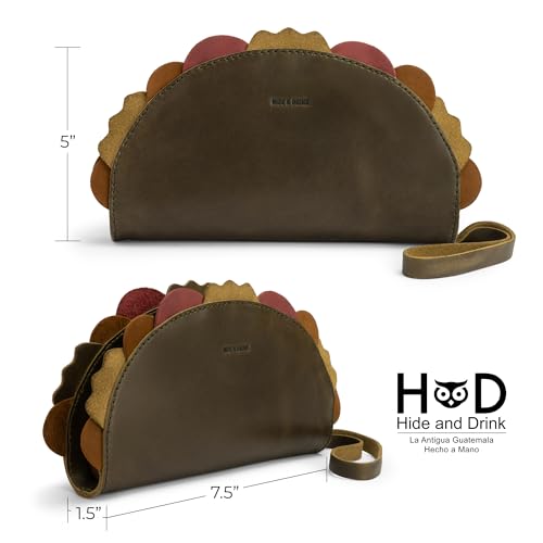 Image of Hide & Drink, Multipurpose Taco Shape Wallet, Make Up Organizer, Cash Holder, Earphones Case, Money Organizer, Full Grain Leather, Handmade Travel Accessories, Veggie