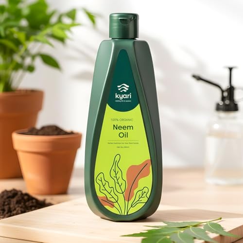 Image of Kyari Neem Oil for Plants 500 ml - Cold-Pressed Organic Neem Oil Spray Concentrate, Natural Pesticide for Plants - Plant Protection Spray for Insects & Mites - 100% Natural