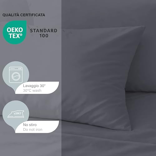 Hermet Set Lenzuola Matrimoniali In Tinta Unita, 4 Pezzi, Lenzuolo Con Angoli, Lenzuolo Piano, 2 Federe 50X80, Angolo 30 Cm, Morbida Microfibra, Certificato Oekotex, No Stiro - 4