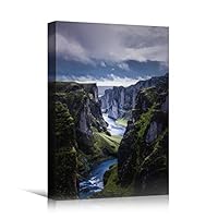Canvas Wall Art Between Valleys Landscape Multicolor Photography Relax/Calm Traditional Waterfall - 12x18 inches