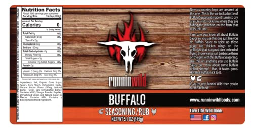 Image of Runnin' Wild Buffalo Wing Seasoning - Mouthwatering Buffalo Flavor Spice Rub for Chicken, Fries, Popcorn & Game-Day Snacks | Bold Gourmet Blend, No Artificial Flavors or MSG added - 5.1oz