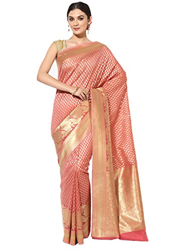 Banarasi Silk Works Women's Banarasi Cotton Silk Saree With Blouse Piece (PTE89_Peach)