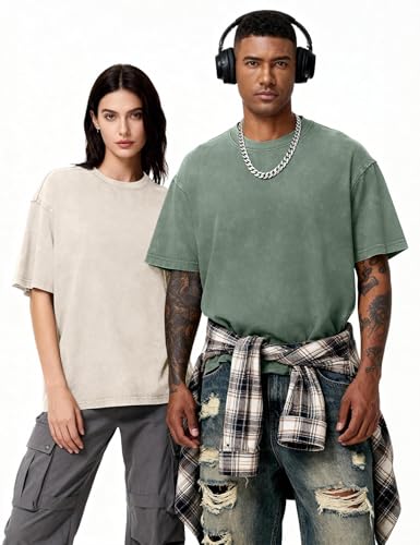 Image of Eiscntd Men's Oversized T-Shirts Heavyweight Cotton Vintage Washed Loose Fit Unisex Baggy Tee Shirts