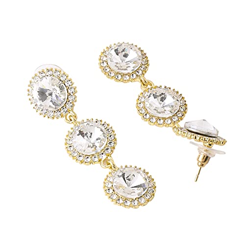 Image of Yellow Chimes Earrings For Women Gold Tone Triple Crystal Round Shape Drop Earrings For Women and Girls