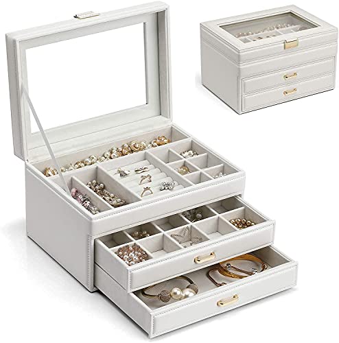 Boîte à bijoux LNNSHX grande capacité avec couvercle transparent