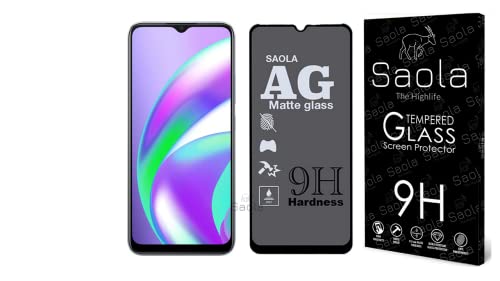 Image of Saola 18D Tempered Glass With Inbuilt Airbag Borders For Realme C15 Smartphone (Pack Of 1) With Free Installation Kit. Full Screen Coverage - 6.5 Inch