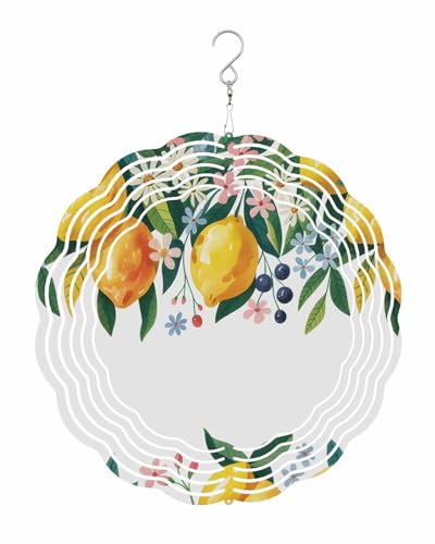 Summer Wind Spinners, Vintage Lemon Flower Hanging Wind Spinners for Yard and Garden 3D Stainless Steel Metal Sculptures Crafts Ornaments 10 Inch