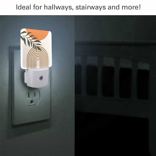Image of LED Night Light,Sun Moon Leaf Minimalist Abstract Geometric Pattern LED Night Light Plug into Wall with Dusk to Dawn Light Sensor White Energy Efficient Nightlight for Bedroom Hallway Kitchen