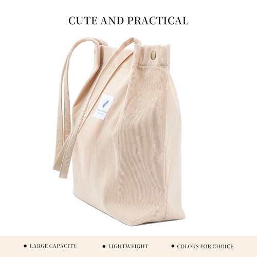 Image of TOPASION Cute Corduroy Tote Bag Canvas Shoulder Handbags for Women Travel Shopping