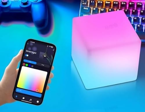 FUYO Smart LED Cube Lights, RGB 16 Colors Cosmic Cube LED Mood Lamp with APP and Remote, IP65 Water-Resistant Rechargeable Night Lights for Nursery Bedroom (6-inch)