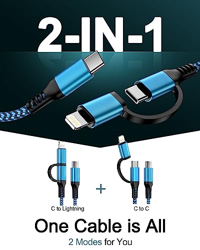 Image of USB C to Lightning&USB C Cable, 2-in-1 /6ft USB C Multi Charging Cable Cord | Apple Lightning /Type C Port iPhone Charger Cord Fast Charging for iPhone 17 16 15 14 13 12 Pro Max, iPad, Samsung, Google