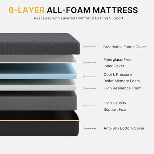 Image of 10 inch Twin Mattress Cooling Memory Foam Mattresses, Medium Firm | Mattress in a Box for Pressure Relief & Cool Sleep, Fiberglass Free, CertiPUR-US Certified