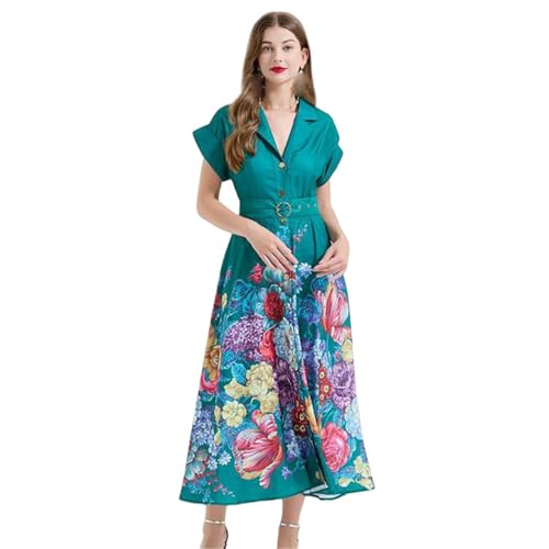 Robe de plage évasée à col blazer pour femme fleurie