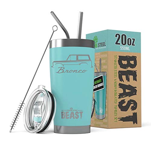 Comparison: Best Beast Insulated Cup 9 1966-77 Ford Bronco BEAST 20 oz Stainless Steel Insulated Tumbler w/Lid, 2 Straws, Brush and Gift Box aqua