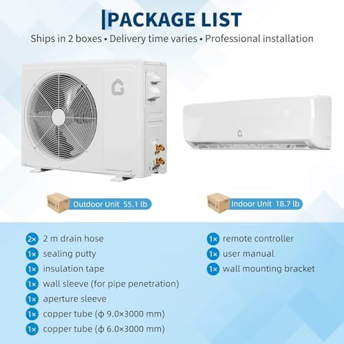 Image of 12000 BTU Mini Split Air Conditioner and Heater, 19 SEER2 Inverter 6-in-1 Ductless Heat Pump, Wall Mounted AC Unit with Heat, Up to 750 Sq. Ft, Ultra Quiet, Self-Cleaning, 230v