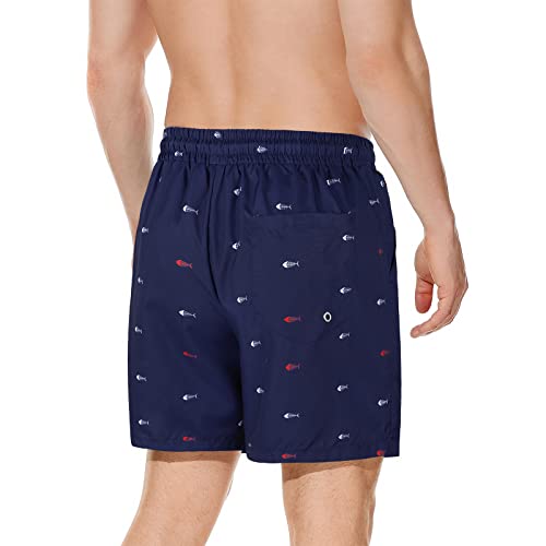 Image of American Trends Mens Swim Trunks Compression Lined Swim Shorts for Outdoor Bathing Suit Shorts, Fishbone Navy Blue, XX-Large