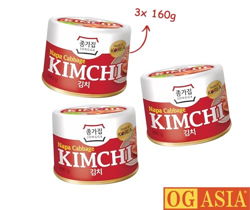 JONGGA Napa Cabbage Kimchi – 3er Pack – Klassisch Fermentiert & Vegan – Original Koreanisches Kimchi mit Chinakohl – OG ASIA – 3x 160g