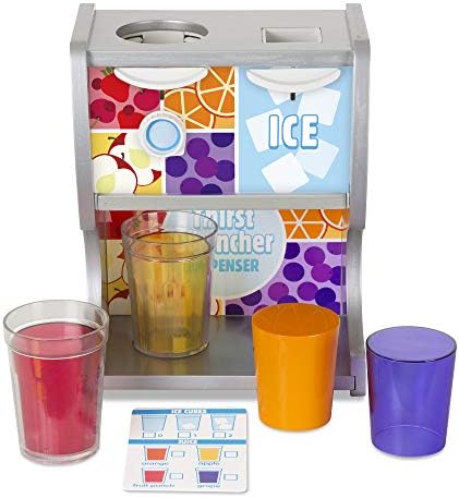 Melissa & Doug Wooden Thirst Quencher Drink Dispenser with Cups, Juice Inserts, Ice Cubes (10 Pieces), 3+ Years