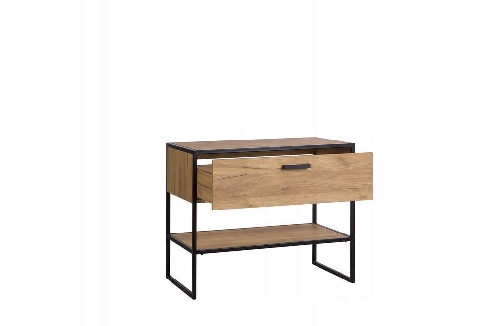 Metalowa szafka łazienkowa pod umywalkę z blatem 90 cm dąb loft złoty matowy - meble łazienkowe
