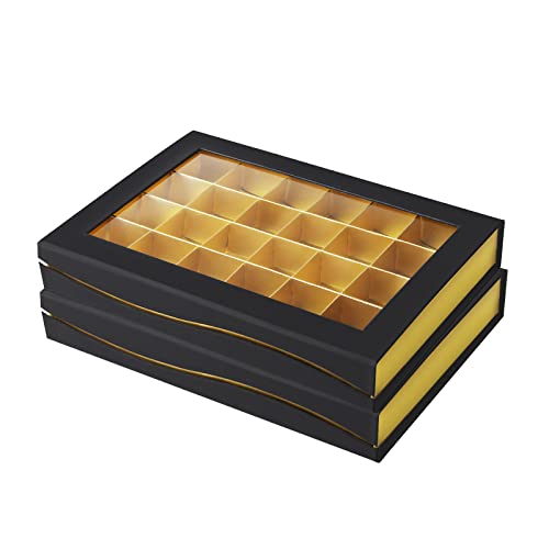 Bumlon Schokoladenbox leer, Trüffelbox, Süßigkeitenboxen mit Magnetaufnahme und Fenster, Schokoladenbehälterbox für handgemachte Kekse, Macaron Valentinstag, Party Geschenkkarten (24 Gitter - 2 Pack) Cover